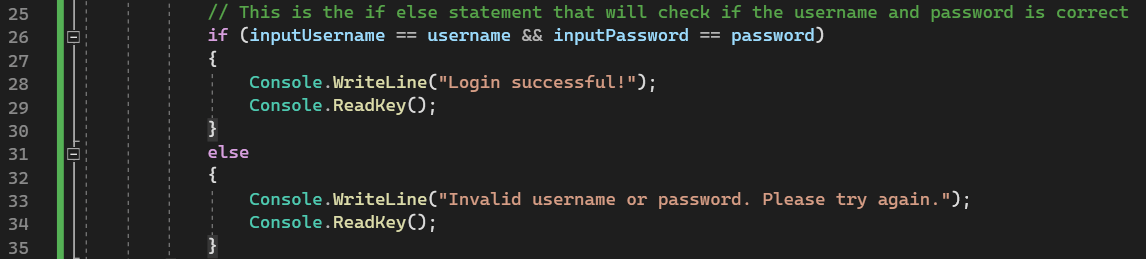 Simple Login in C# Console - Line 25-35