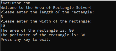 Area of Rectangle Solver in CSharp - output