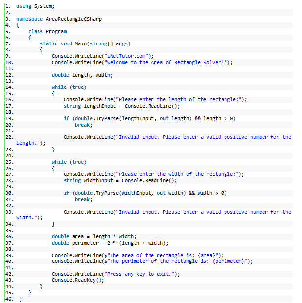 Area of Rectangle Solver in CSharp - source code