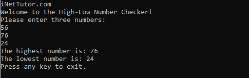 High Low Number in CSharp - output