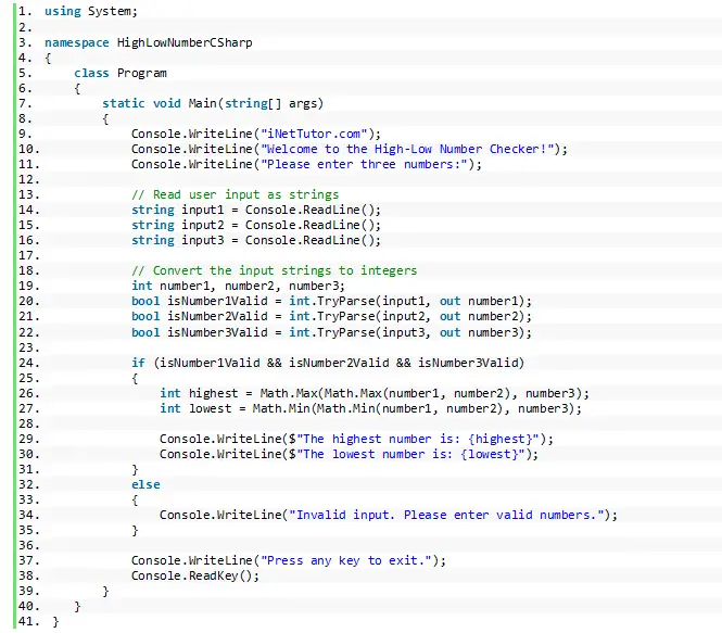 High Low Number in CSharp - source code