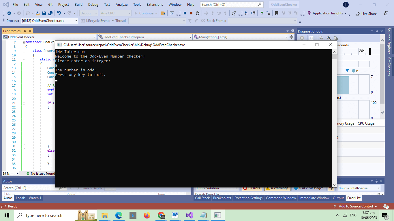 Odd, Even Number Checker in C-Sharp - output