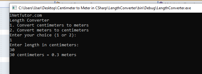 Centimeter to Meter in CSharp - output