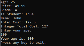 CSharp Data Types - output