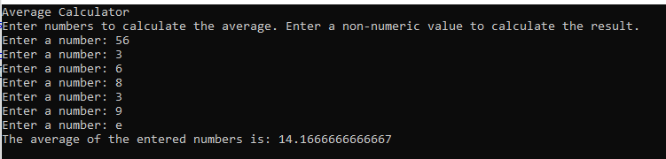 Calculate Average of Numbers in CSharp - output