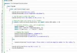 Circle Properties Calculator in CSharp - iNetTutor.com