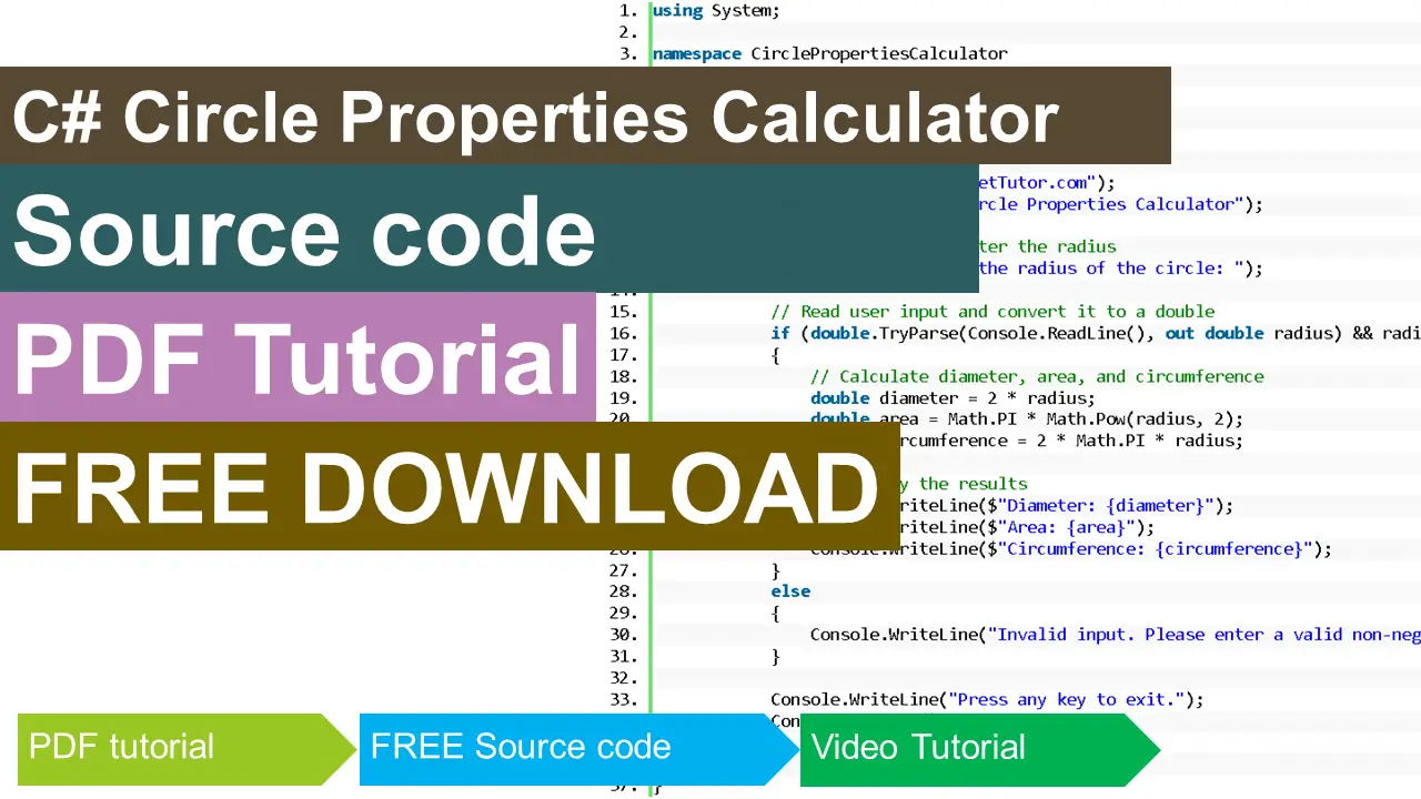 Circle Properties Calculator in CSharp - iNetTutor.com