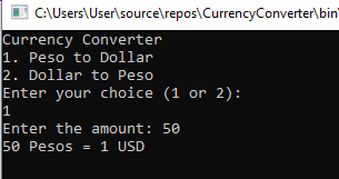 Currency Converter Program in CSharp - output