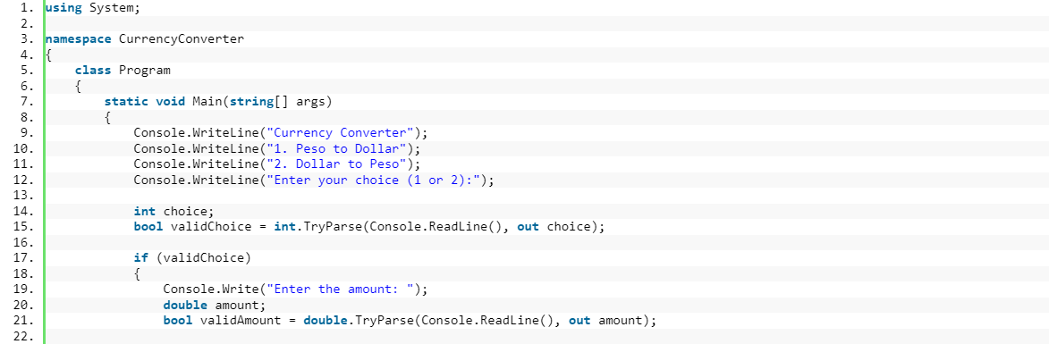 Currency Converter Program in CSharp - source code 1
