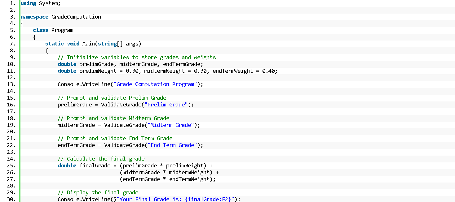 Grade Computation in CSharp - source code 1