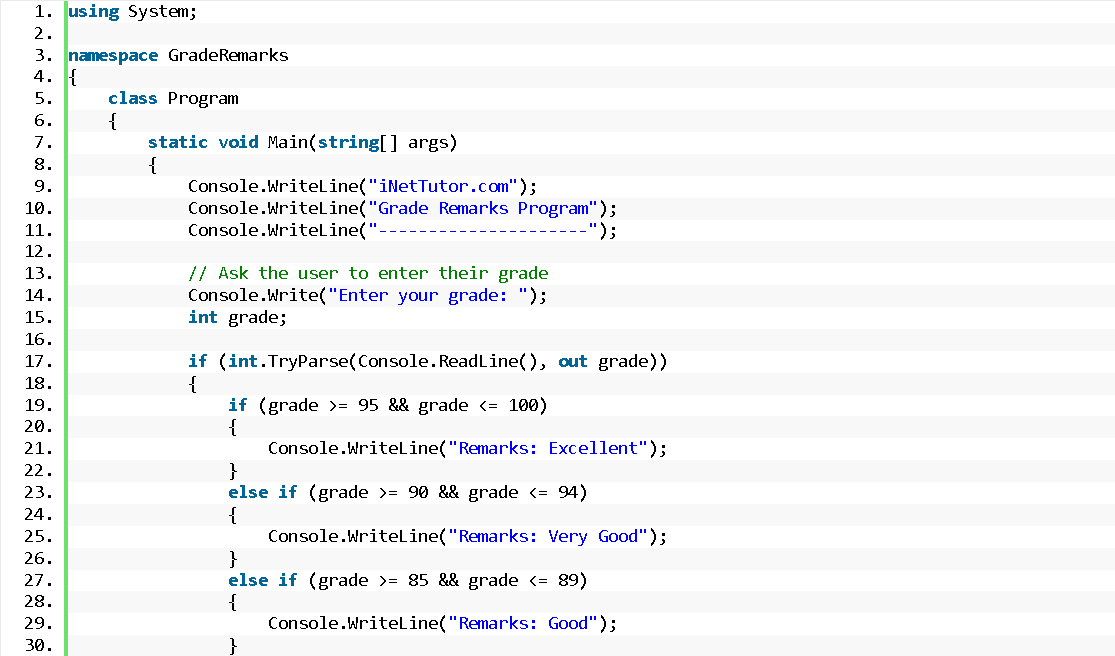 Grade Remarks in CSharp - source code 1
