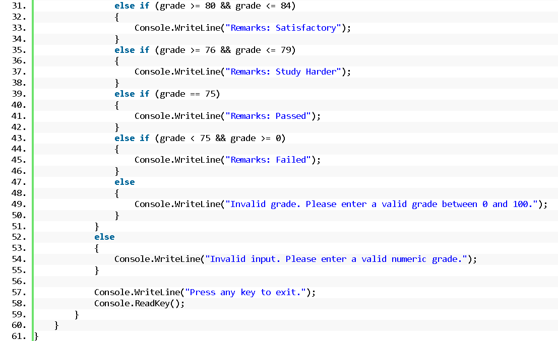 Grade Remarks in CSharp - source code 2
