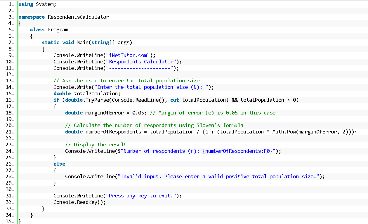 Respondents Calculator in CSharp - source code