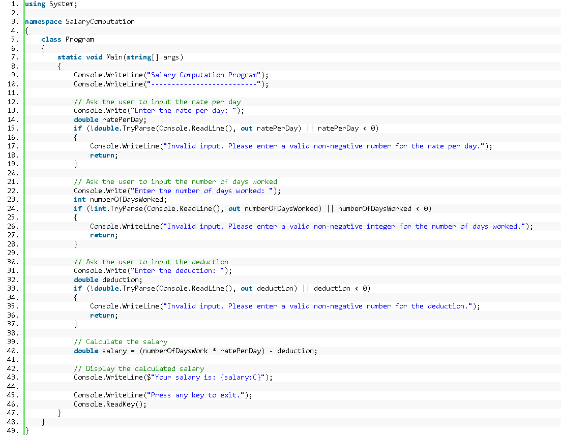 Salary Computation in CSharp - source code