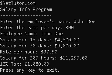 Salary Info Program in CSharp - output