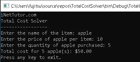 Total Cost Solver in CSharp - output