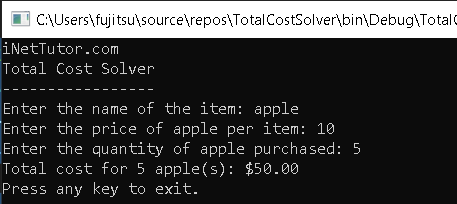 Total Cost Solver in CSharp - output