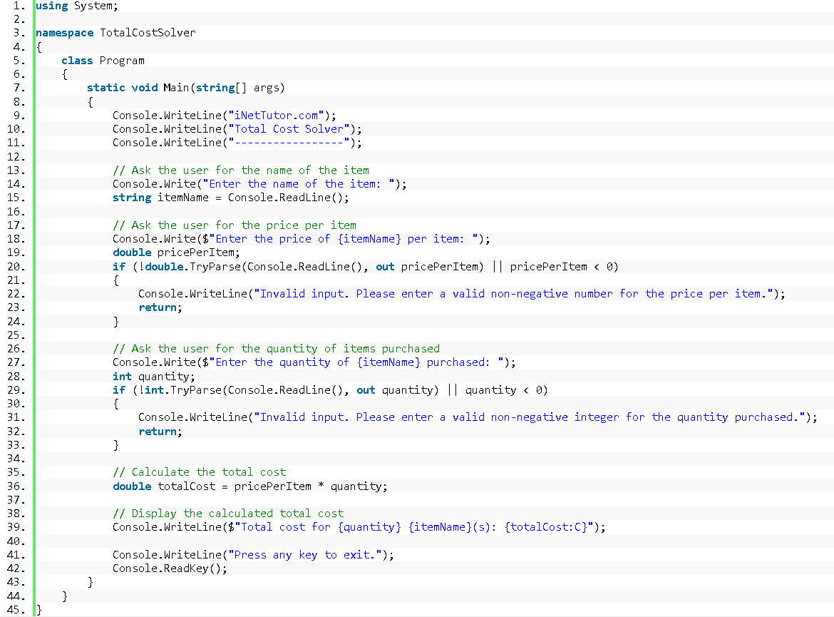 Total Cost Solver in CSharp - source code