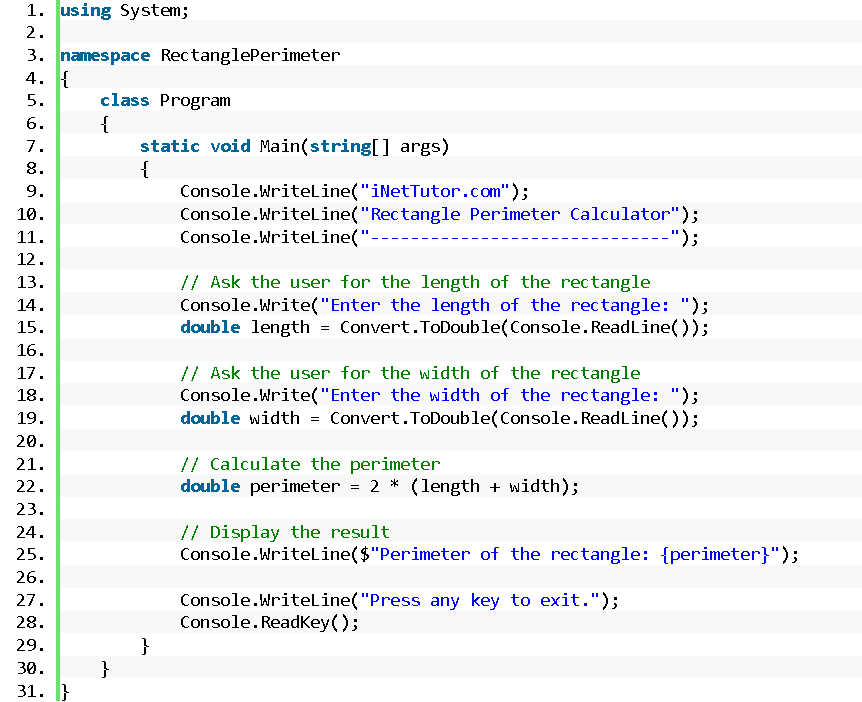 Rectangle Perimeter Calculator in CSharp - source code