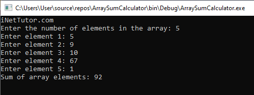 Sum of Array Elements in CSharp - output