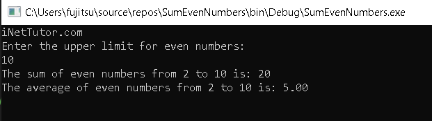 Sum of Even Numbers in Csharp - output