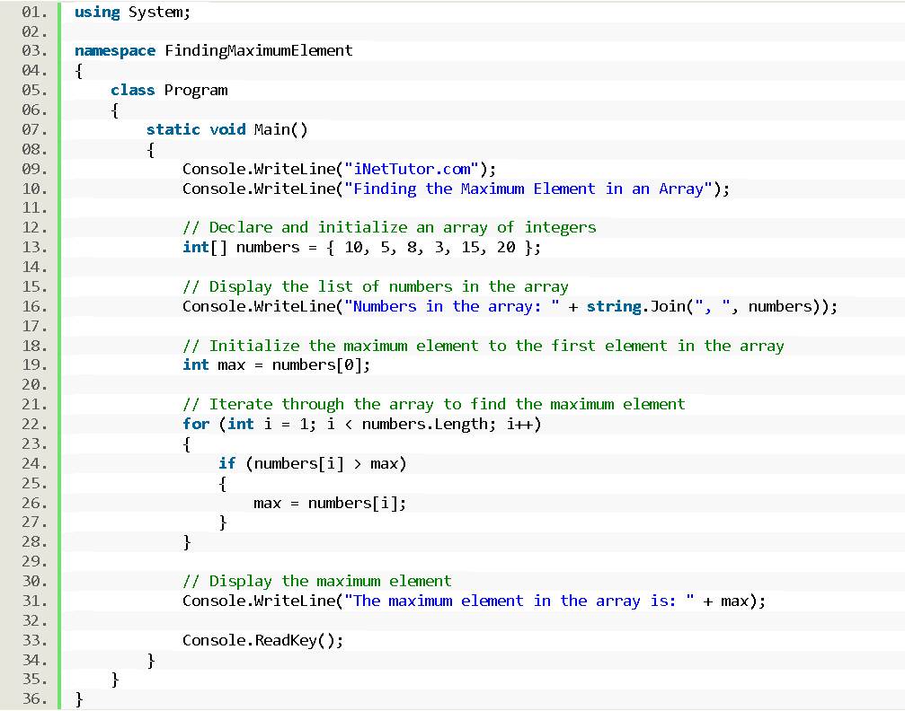 Finding the Maximum Element in an Array - source code