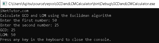 Greatest Common Divisor - GCD Calculator in CSharp - output