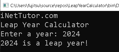 Leap Year Calculator in C# - output
