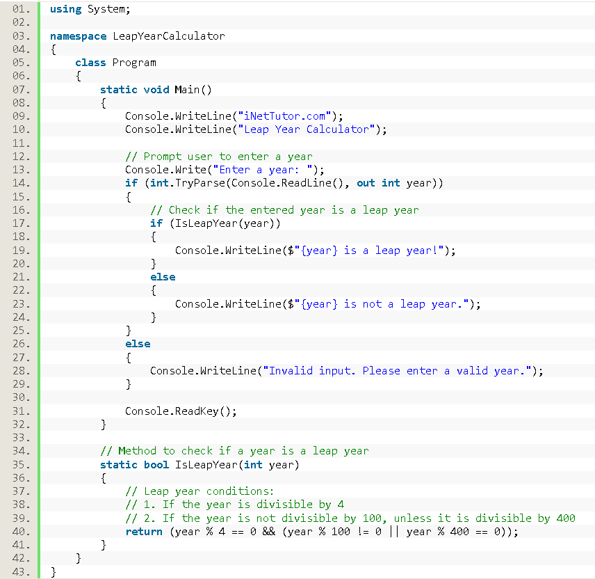 Leap Year Calculator in C# - source code