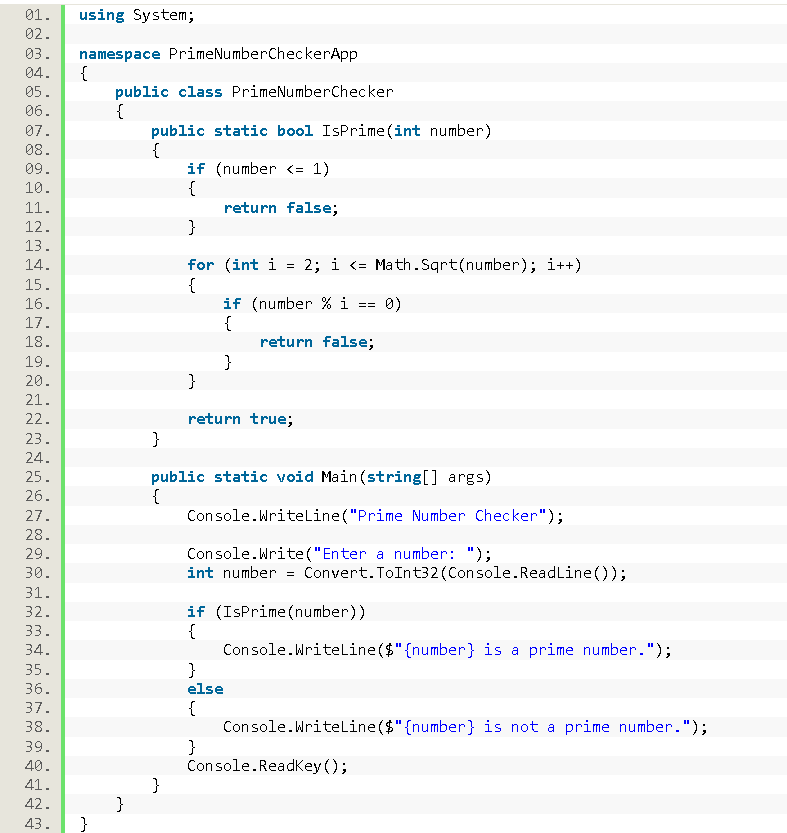 Prime Number Checker in C# - source code