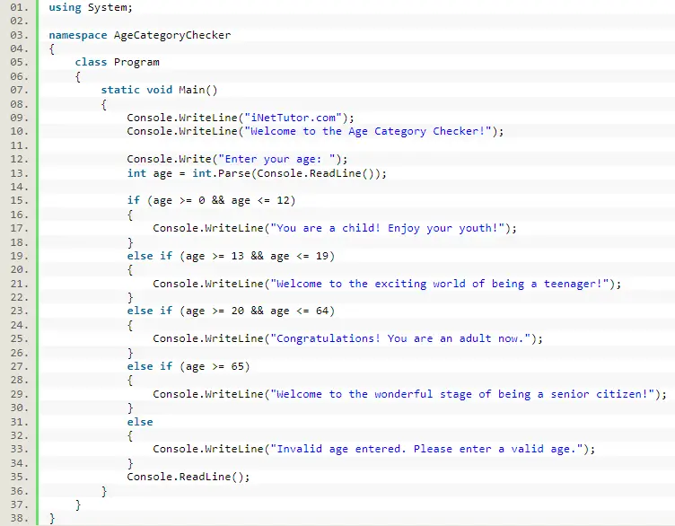 Age Category Checker in C#