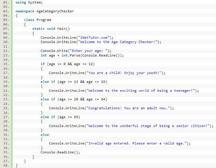 Age Category Checker in C#