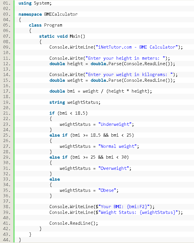 BMI Calculator in C# - source code