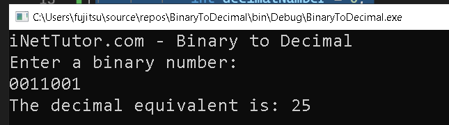 Binary to Decimal in CSharp - output