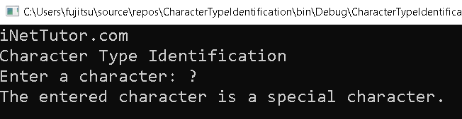 Character Type Checker in C# - output