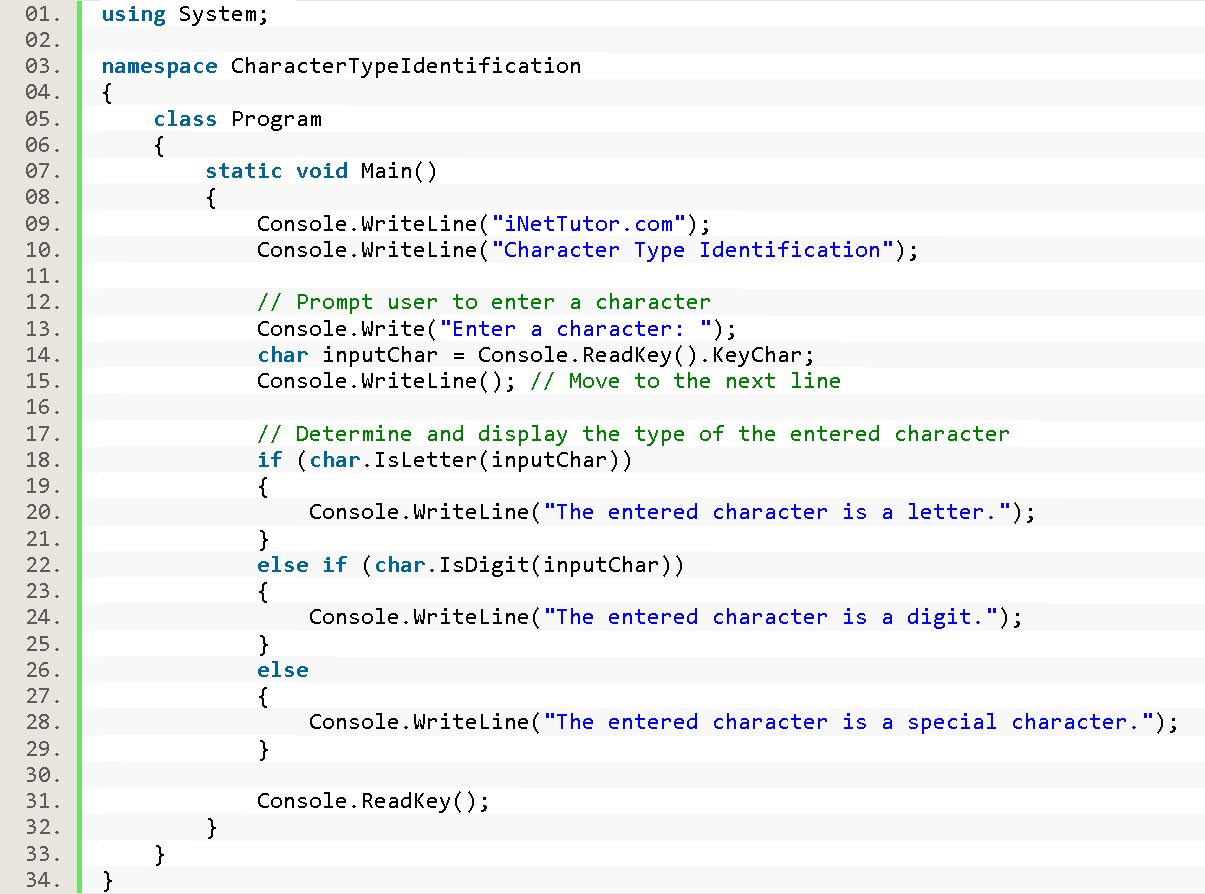 Character Type Checker in C# - source code