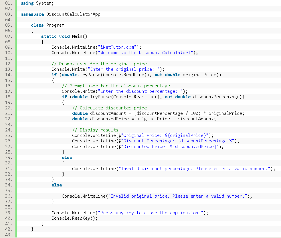 Discount Calculator in C# - source code