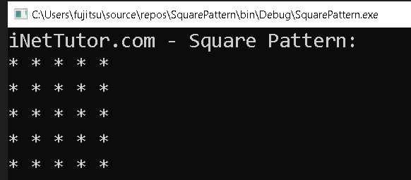 Draw Square Pattern in CSharp - output