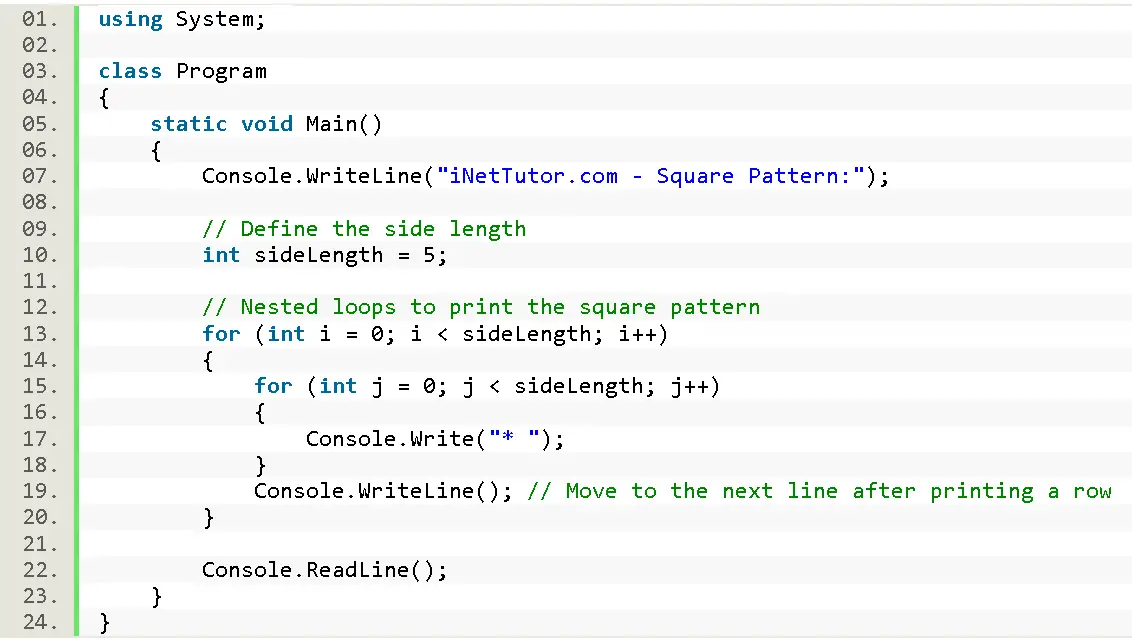 Draw Square Pattern in CSharp - source code