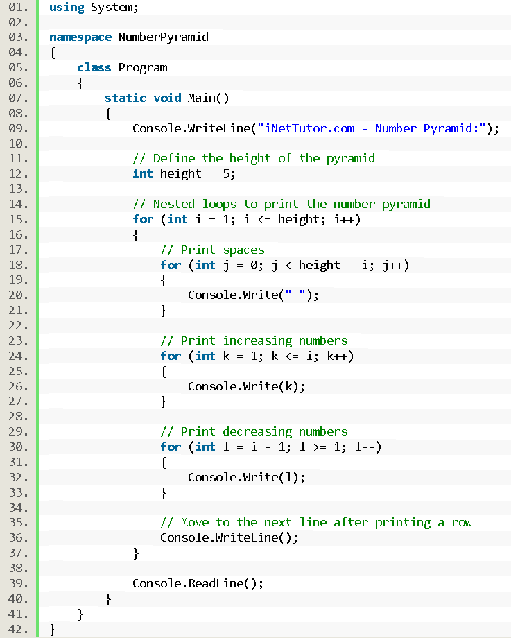 Number Pyramid in CSharp - source code