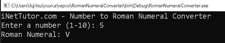 Number to Roman Numeral Converter in CSharp - output