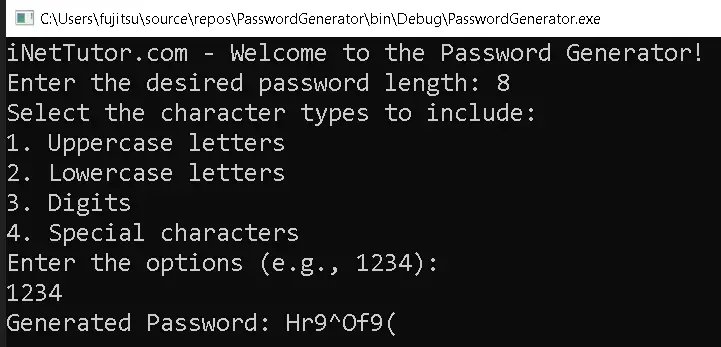 Password Generator in CSharp Console - output