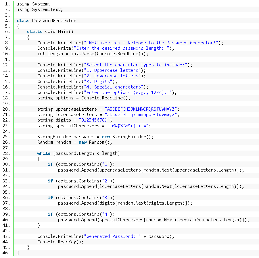 Password Generator in CSharp Console - source code