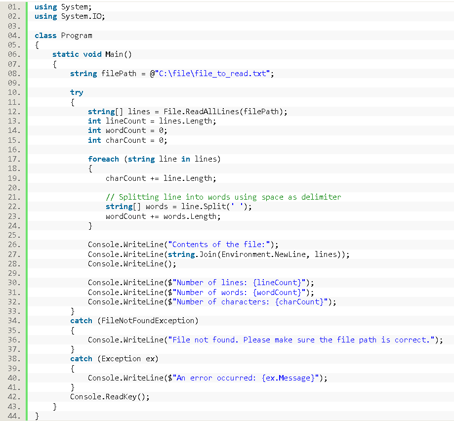 Reading Text File in CSharp - source code