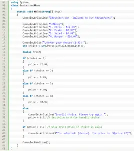 Restaurant Menu Program in C# - iNetTutor.com