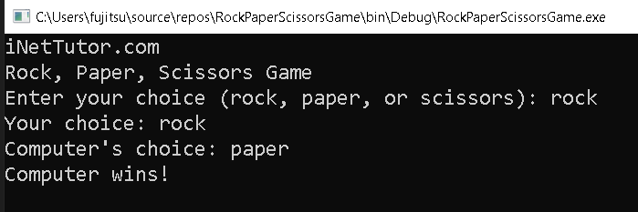 Rock, Paper, Scissors Game in C# - output