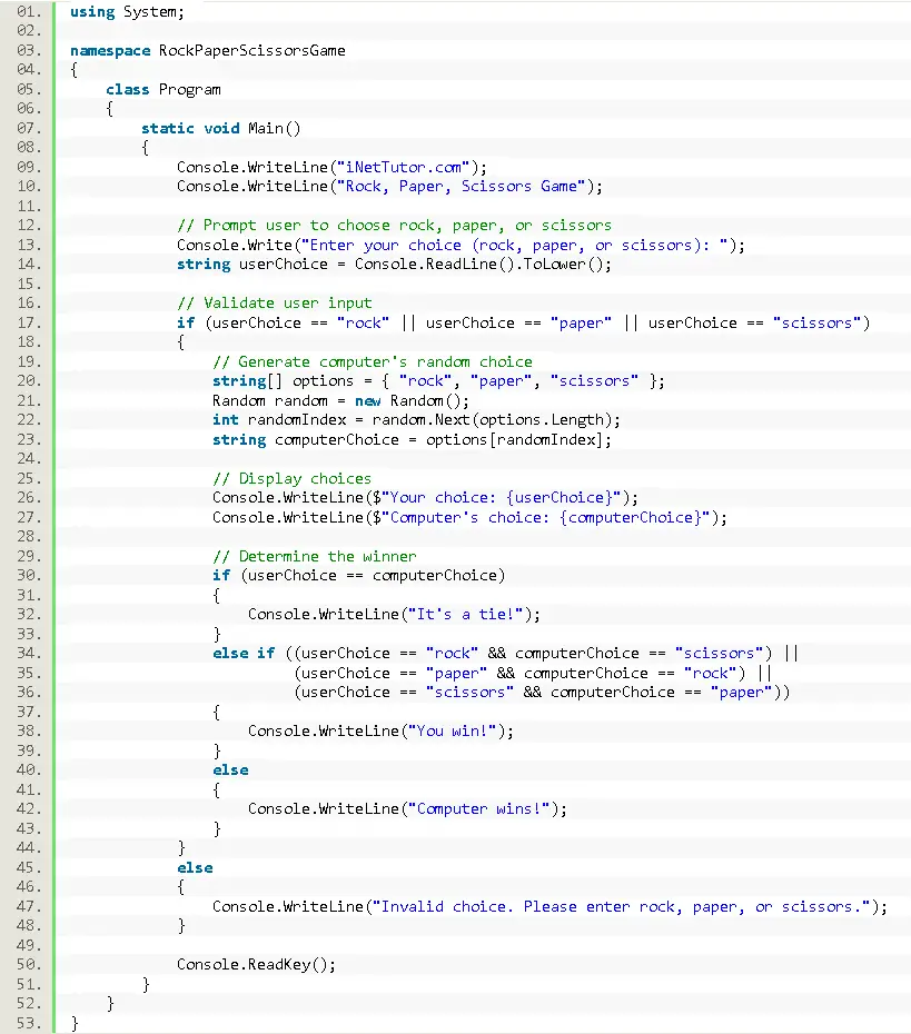 Rock, Paper, Scissors Game in C# - source code