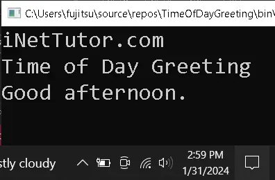 Time of Day Greeting in C# - output