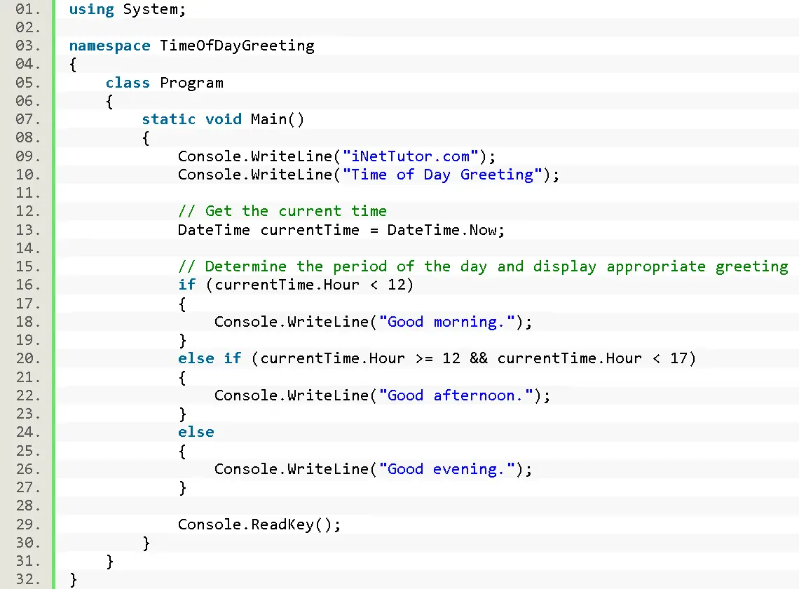 Time of Day Greeting in C# - source code