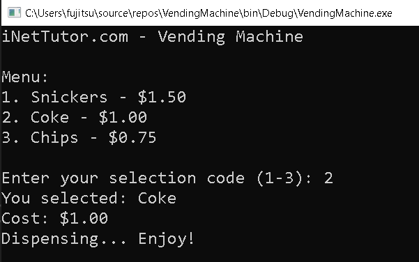 Vending Machine in CSharp - output